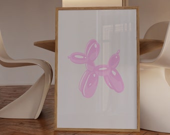 Pink Balloon Dog Art Print | Trendy Preppy Dorm Decor (Digital Download)