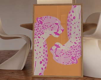 Pink Cheetah Art Print, Trendy Preppy Wall Decor (Digital Print)