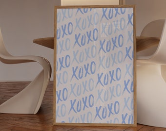 Blue XOXO Art Print, Trendy Preppy Room Decor (Digital Download)