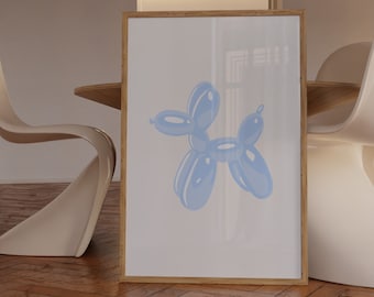 Blue Balloon Dog Art Print, Preppy Room Decor (Digital Download)