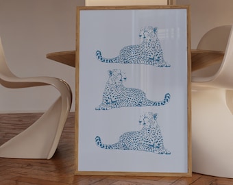 Blue Cheetah Art Print | Trendy Preppy Room Decor (Digital Download)