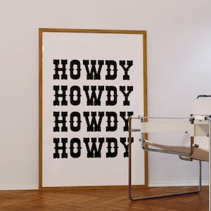 Howdy Wall Art Trendy Art Prints Western Poster Black White Wall Art Aesthetic Apartment Decor Cowboy Art Print Trendy Retro Printable