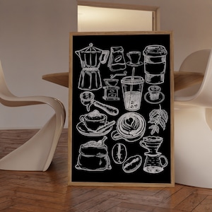 Kitchen Wall Art Coffee Bar Art Prints Kitchen Digital Prints Trendy Poster Coffee Digital Print Coffee Wall Art Black White Prints