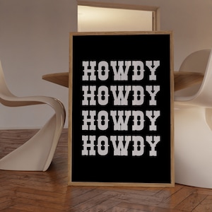 Howdy Wall Art Trendy Art Prints Western Poster Black White Wall Art Aesthetic Apartment Decor Cowboy Art Print Trendy Retro Printable