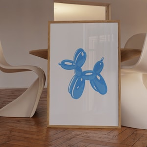Blue Wall Art Balloon Dog Print Eclectic Wall Art Preppy Room Decor Bedroom Poster Trendy Digital Prints Aesthetic Wall Art Navy Art Prints