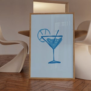 Blue Cocktail Poster Kitchen Wall Art Trendy Wall Art Bar Cart Wall Art Vintage Cocktail Poster Retro Bar Cart Poster Drinks Digital Prints