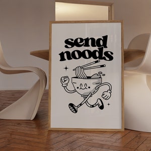 Send Noods Print Retro Cartoon Wall Art Noodle Wall Art Aesthetic Art Trendy Wall Art Funny Print Cartoon Print Ramen Poster Quirky Poster