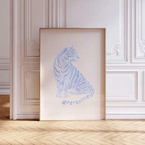 Tiger Wall Art Blue Wall Art Preppy Room Decor Eclectic Prints Blue Dorm Poster Trendy Printable Art Aesthetic Wall Art Light Blue Wall Art