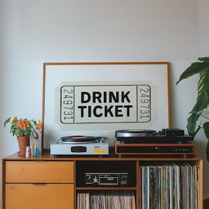 Drink Ticket Print Bar Cart Wall Art  Black And White Prints Cocktail Wall Art Trendy Art Prints Aesthetic Wall Art Trendy Wall Art