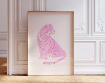 Pink Tiger Wall Art, Preppy Eclectic Print (Digital Download)