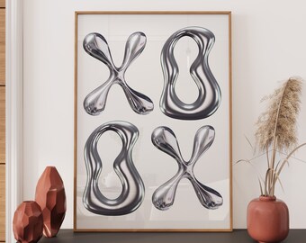 XOXO Chrome Aesthetic Wall Art Print (Digital Download)