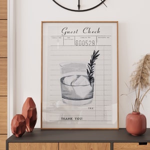Guest Check Print Cocktail Wall Art Trendy Retro Wall Art Bar Cart Wall Art Trendy Digital Prints Vintage Poster Retro Bar Cart Poster