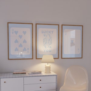 Blue Lucky You Print Set of 3 Blue Ace Card Poster Blue Dorm Wall Art Retro Aesthetic Print Lucky You Poster Digital Download Preppy Prints