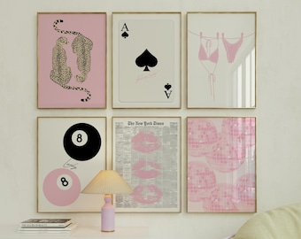 Pink Wall Art Trendy Gallery Wall Set Preppy Aesthetic Prints Wall Set Of 6 Apartment Decor Teengirl Room Decor Pink Art Prints Girly Poster