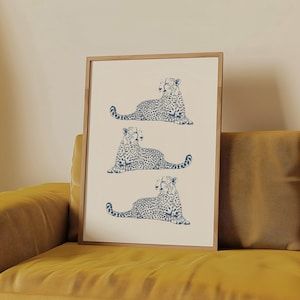 Navy Blue Wall Art Cheetah Art Prints Light Blue Wall Art Trendy Wall Art Bedroom Decor Aesthetic Room Decor Girly Prints Tiger Wall Art