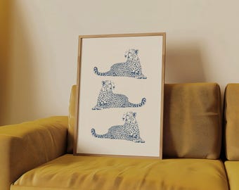 Navy Cheetah Art Print, Trendy Animal Decor (Digital Download)