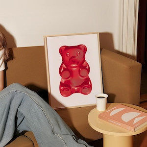 Trendy Wall Art Gummy Bear Art Prints Red Wall Art Aesthetic Room Decor Apartment Cool Decor Poster Girly Wall Art Dorm Printable