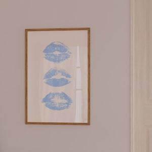 Blue Art Prints Kiss Lips Wall Art Trendy Wall Art Lips Print Preppy Dorm Digital Download Fashion Wall Art Aesthetic Wall Art Printable image 6