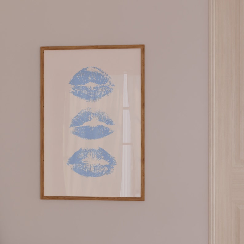 Blue Art Prints Kiss Lips Wall Art Trendy Wall Art Lips Print Preppy Dorm Digital Download Fashion Wall Art Aesthetic Wall Art Printable image 6