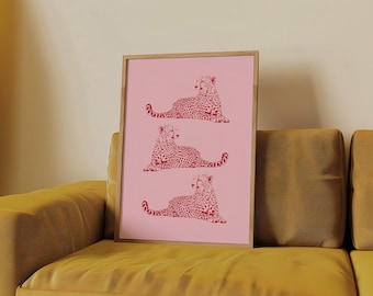 Trendy Cheetah Print | Red & Pink Girly Wall Art (Digital Download)