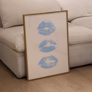 Blue Art Prints Kiss Lips Wall Art Trendy Wall Art Lips Print Preppy Dorm Digital Download Fashion Wall Art Aesthetic Wall Art Printable image 7