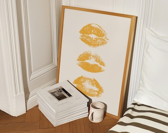 Mustard Yellow Lips Art Print, Trendy Preppy Room Decor (Digital Download)