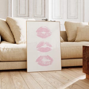 Powder Pink Art Prints Aesthetic Wall Art Kiss Lips Wall Art Trendy Wall Art Lips Print Preppy Dorm Girly Prints Fashion Printable Poster