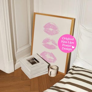 Pink Art Prints Aesthetic Wall Art Kiss Lips Wall Art Trendy Wall Art Lips Print Preppy Dorm Girly Printable Fashion Wall Art Printable