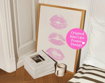Pink Art Prints Aesthetic Wall Art Kiss Lips Wall Art Trendy Wall Art Lips Print Preppy Dorm Girly Printable Fashion Wall Art Printable