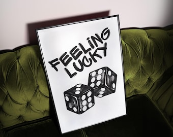 Feeling Lucky Dice Print | Retro Black and White Art (Digital Download)