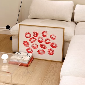 Kiss Lips Wall Art Trendy Poster Lips Print Red Wall Art Aesthetic Art Prints Horizontal Wall Art Preppy Dorm Fashion Wall Art Make Up Art