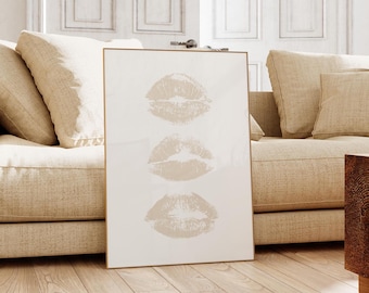 Beige Art Prints Neutral Wall Art Aesthetic Wall Art Kiss Lips Wall Art Trendy Wall Art Beige Wall Art Preppy Dorm Girly Printable