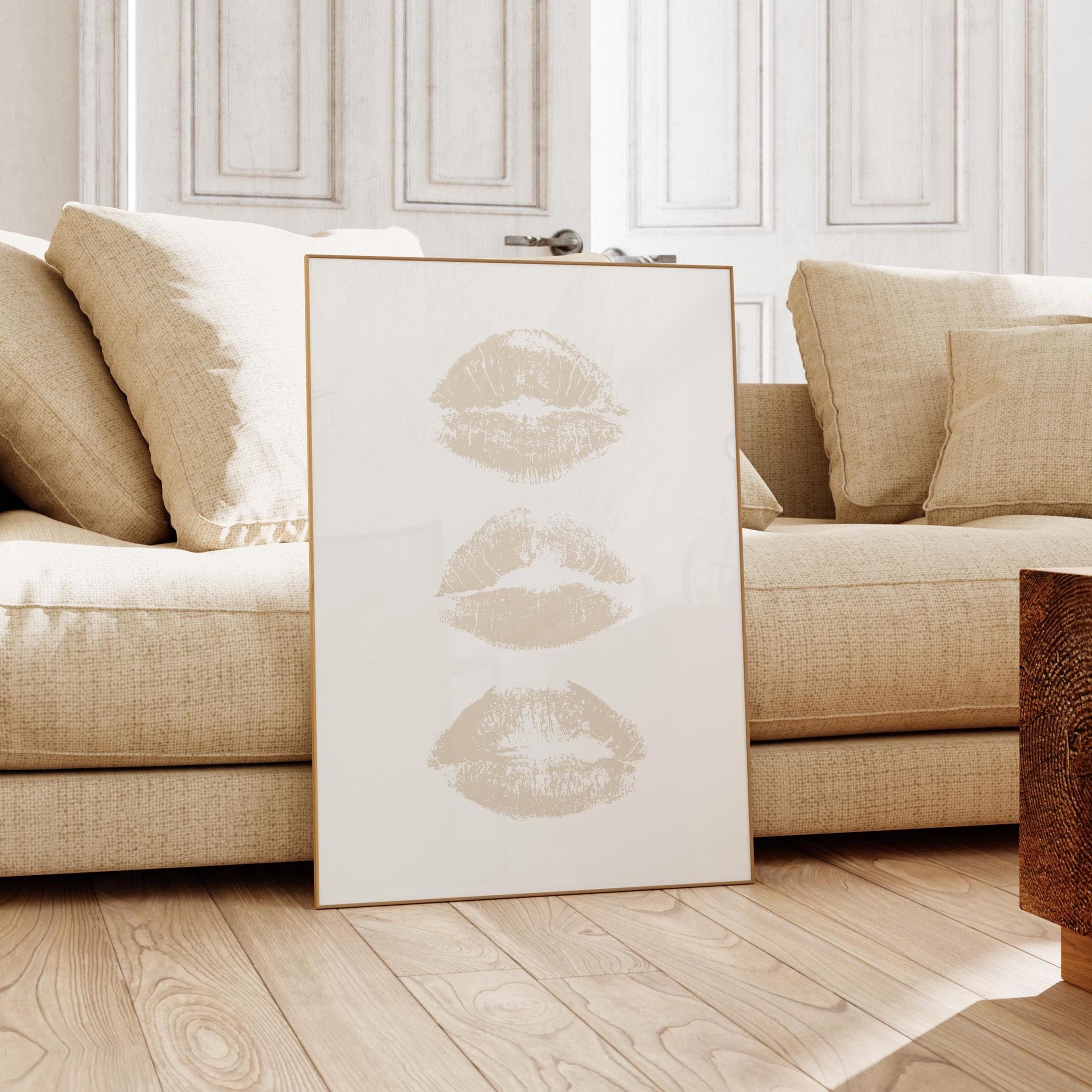 Beige Art Prints Neutral Wall Art Aesthetic Wall Art Kiss Lips Wall Art Trendy Wall Art Beige Wall Art Preppy Dorm Girly Printable