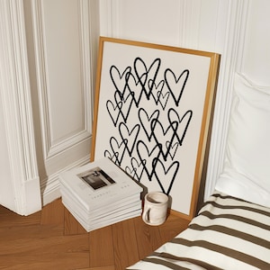 Black And White Wall Art Trendy Art Prints Aesthetic Poster Hearts Wall Art Trendy Digital Print Preppy Dorm Trendy Art Print Funky Print