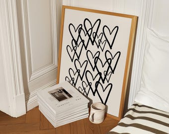 Black And White Wall Art Trendy Art Prints Aesthetic Poster Hearts Wall Art Trendy Digital Print Preppy Dorm Trendy Art Print Funky Print