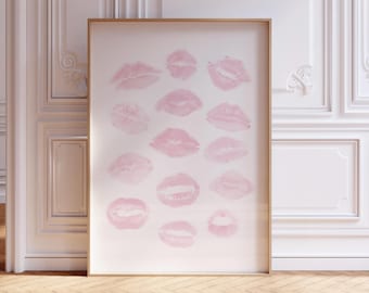 Powder Pink Lips Art Print, Trendy Girly Room Decor (Digital Download)
