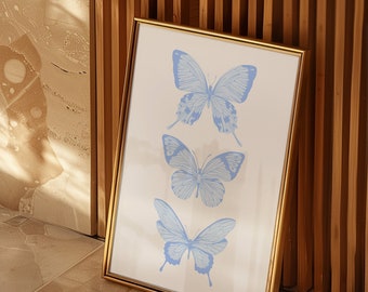 Blue Butterfly Poster, Trendy Preppy Wall Art (Digital Print)