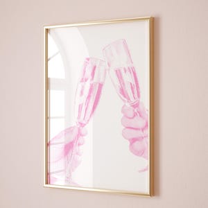 Pink Retro Cocktail Wall Art Vintage Champagne Bar Cart Prints Instant Digital Download Printable Poster Hot Pink Cute Vintage Aesthetic