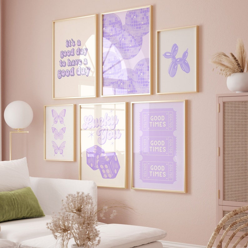 Trendy Gallery Wall Set of 6 Lilac Wall Art Trendy Poster Etsy