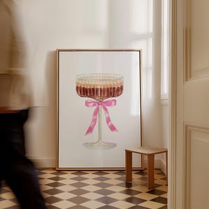 Pink Wall Art Bar Cart Print Cocktail Wall Art Aesthetic Wall Art Trendy Wall Art Preppy Dorm Girly Room Decor Teen Girl Print Pink Wall Art