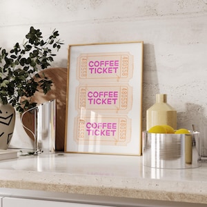 Coffee Ticket Kitchen Wall Art Coffee Bar Art Prints  Kitchen Digital Prints Trendy Pink Orange Wall Art Coffee Wall Art Digital Download