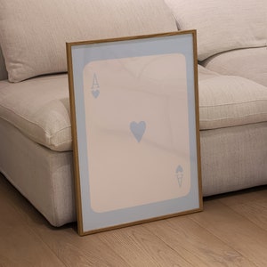 Trendy Ace of Hearts Print Blue Wall Art Lucky You Poster  Retro Wall Art Aesthetic Print Play Card Poster Light Blue Poster Preppy Prints