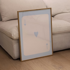 Trendy Ace of Hearts Print Blue Wall Art Lucky You Poster  Retro Wall Art Aesthetic Print Play Card Poster Light Blue Poster Preppy Prints