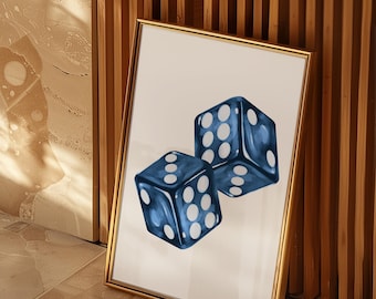 Navy Blue Dice Art Print, Trendy Room Decor (Digital Download)