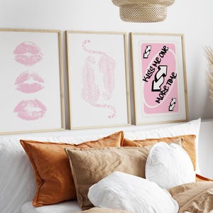 Pink Cheetah Wall Print Trendy Pink Gallery Set Of 3 Kiss Lips Wall Art Apartment Decor Preppy Room Decor College Dorm Leopard Poster Girly