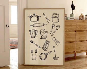 Kitchen Utensil Print, Trendy Kitchen Wall Art (Digital Download)