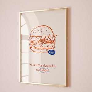 Hamburger Poster Kitchen Digital Prints Food Wall Art Burger Art Print Trendy Digital Prints Kitchen Art Prints Trendy Wall Art Fast Food