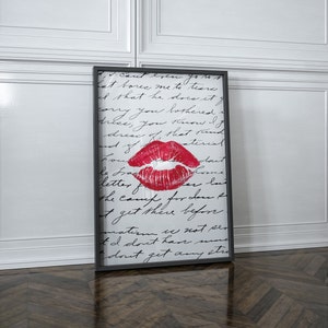 Trendy Art Prints 70s Style Wall Art Kiss Lips Wall Art Aesthetic Print Red Black Poster Prints Preppy Dorm Newspaper Print Fashion Wall Art image 4