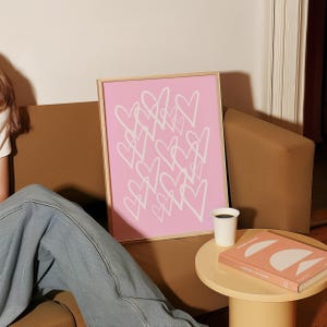 Pink Hearts Print Pink Preppy Wall Art Grafitti Hearts Pink Wall Art Trendy Retro Prints Girly Room Decor Coquette Prints Aesthetic Poster
