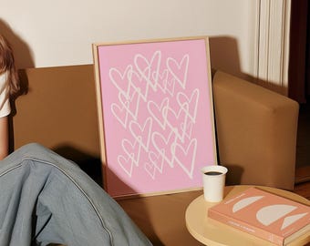 Pink Hearts Print | Trendy Girly Wall Art (Digital Download)
